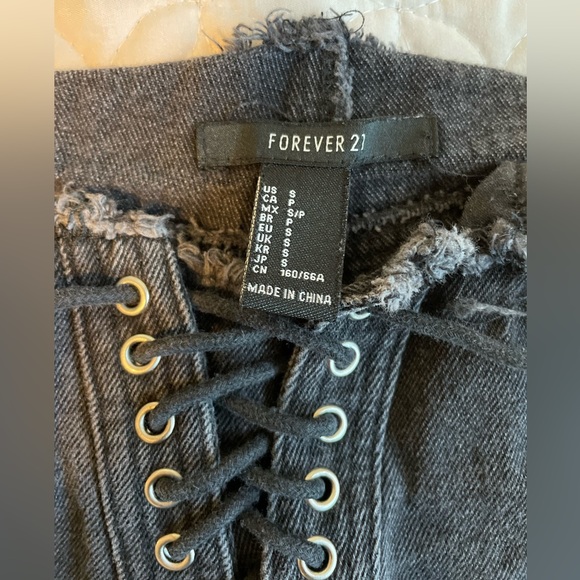 COPY - Forever 21 Low-waist Denim Short Shorts with Lace - Picture 2 of 5